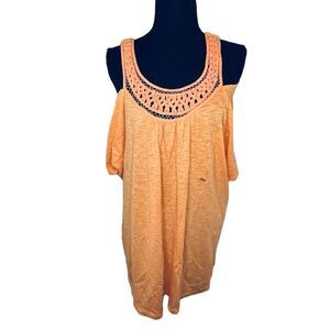 Avenue Womens Ribbed Cold Shoulder Blouse Top Lightweight Size 22/24 Orange NWT